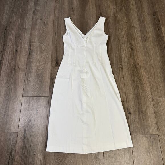 J.Crew Corset Midi Dress WMNS 2  White Stretch Twill V-Neck Sleeveless Back Zip - Picture 5 of 7